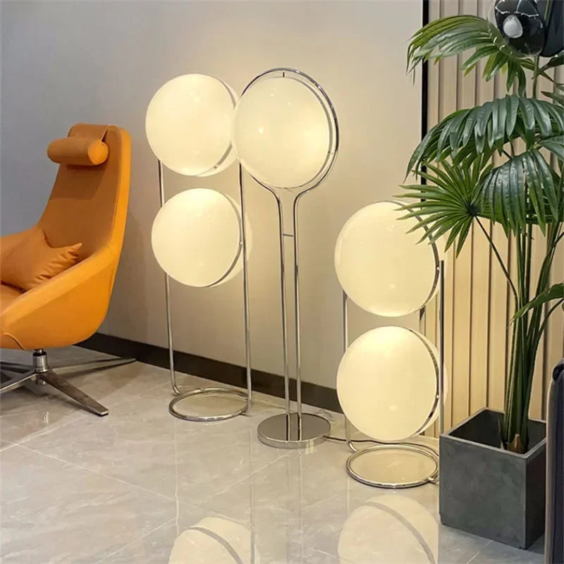 Vloerlamp Bol Wit Acryl Chroom Metaal Art Deco Design E27 LED