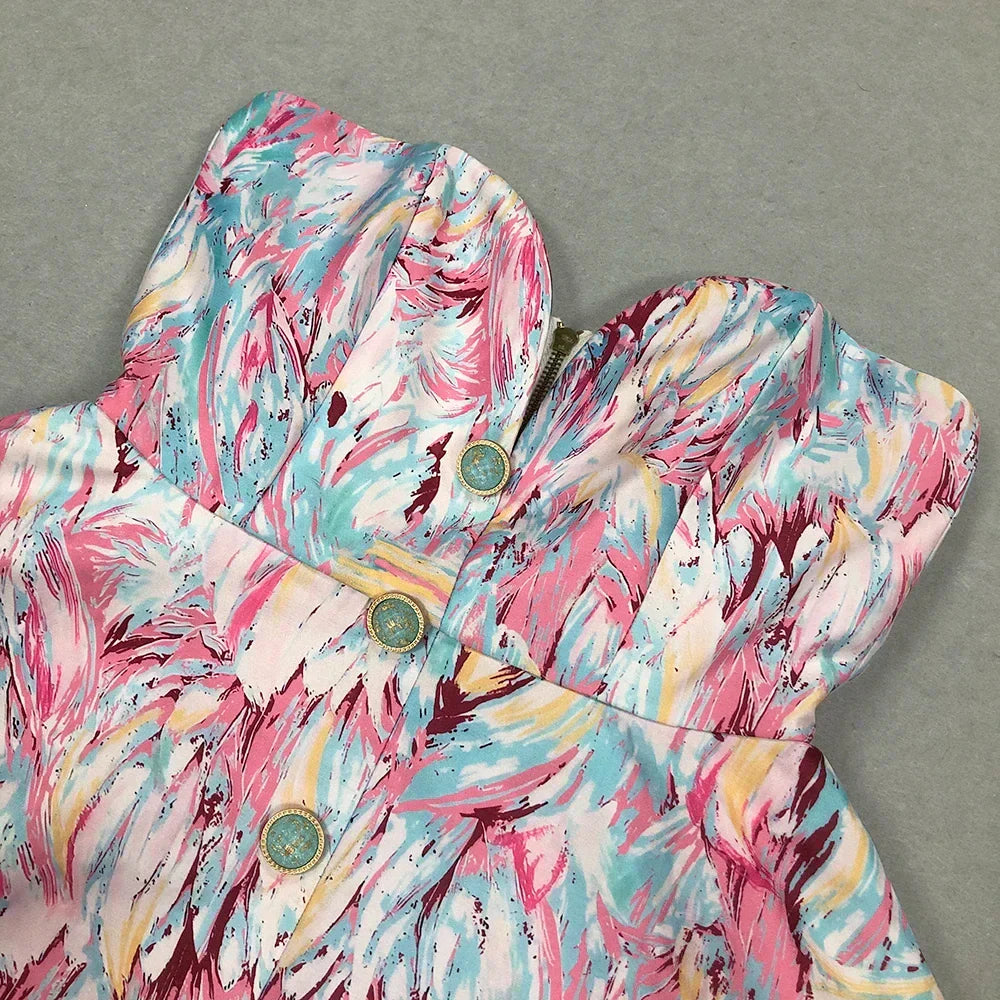 Mini Jurk Zonder Mouwen Abstract Print Leer