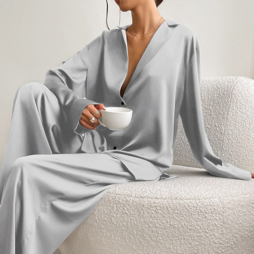 Dames Pyjama Set Satijn Zacht Luxe Slaapkleding