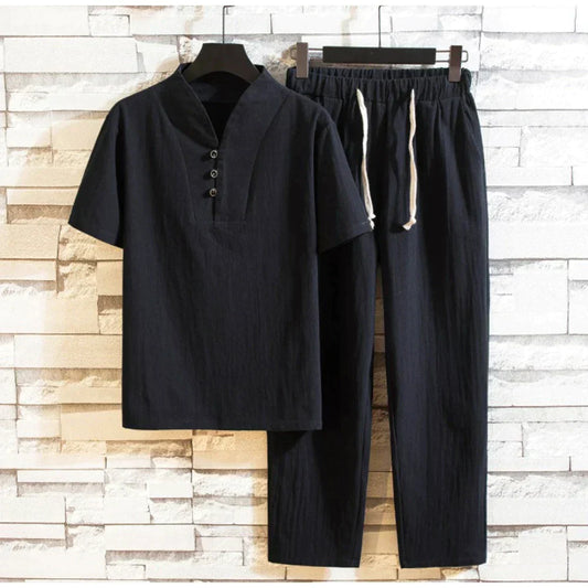 Heren Zomerset: Lichte Katoen T-shirt en Comfortabele Linnen Broek - StudioMarella