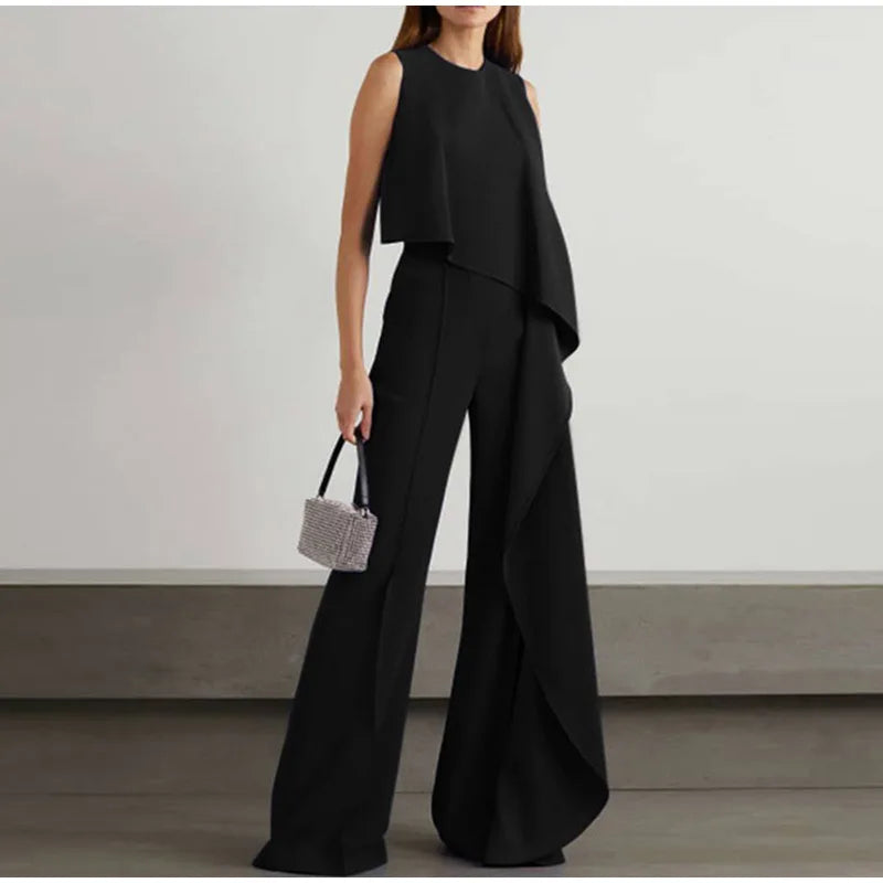 Vrouwelijke Broek Set met Wijd Mouwloze Top Casual Kleding
