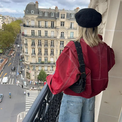 Dames Leren Jas Rood Oversized Stoer en Trendy