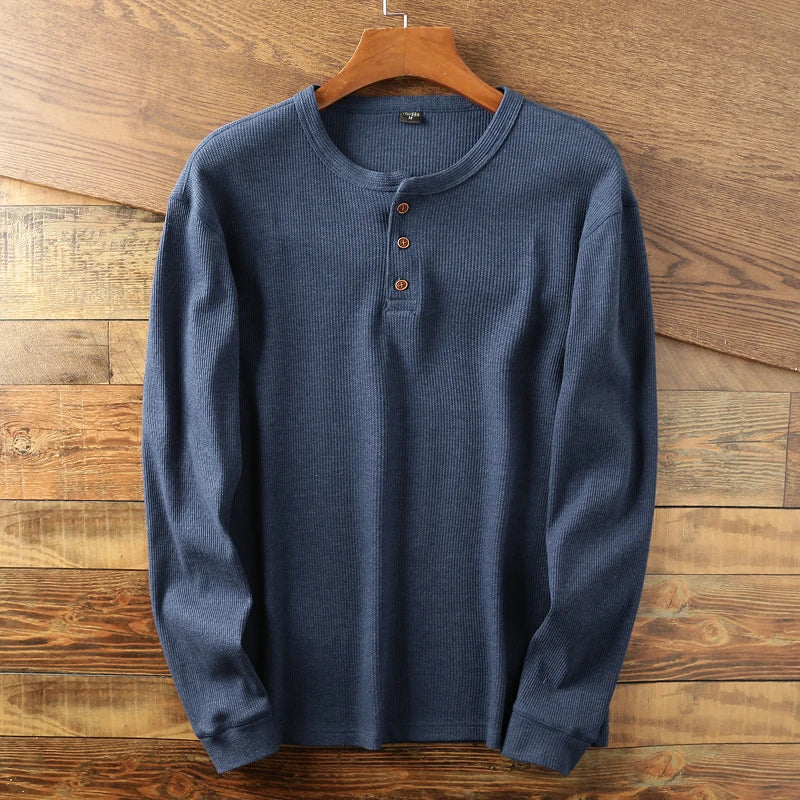 Heren Henley Shirt Lange Mouwen Klassiek Met Knoopsluiting