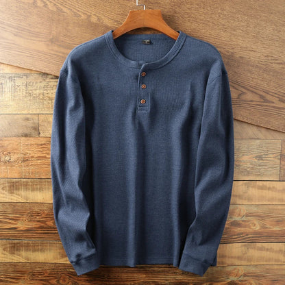 Heren Henley Shirt Lange Mouwen Klassiek Met Knoopsluiting