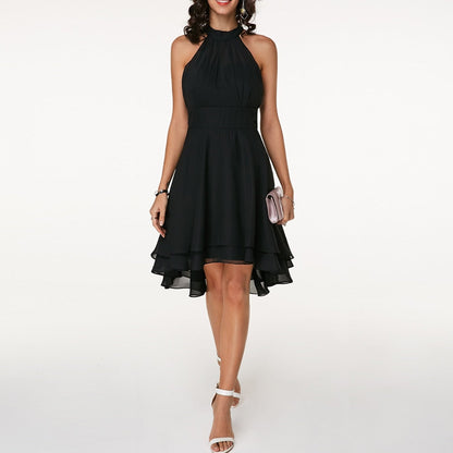 Elegante Dames Jurk met Ruches Zwart Rood