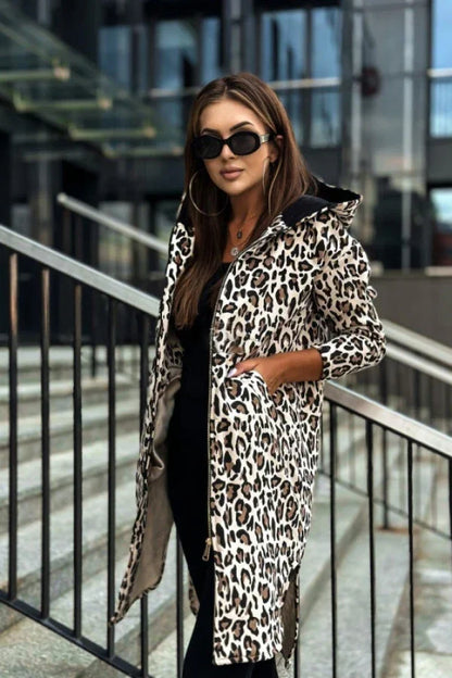 Dames Trenchcoat Kort Luipaardprint Coat Fashion