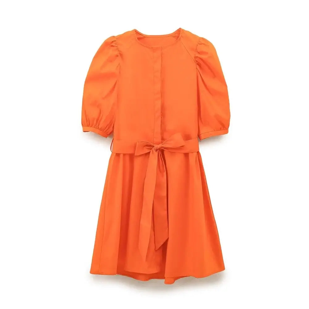 Oranje Zomerjurk Kort Damesjurk met Riem