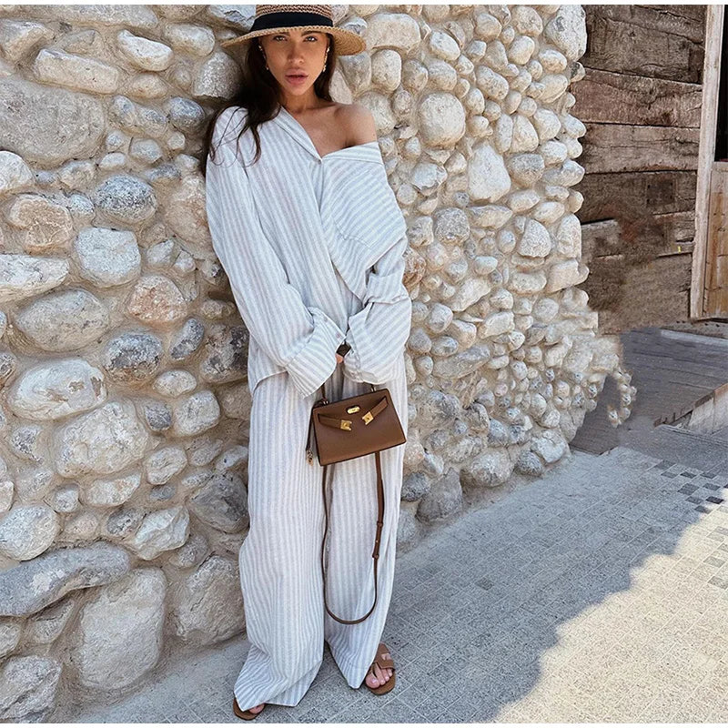 Vrouwelijke Gestreepte Pyjama Set Comfortabel - StudioMarella