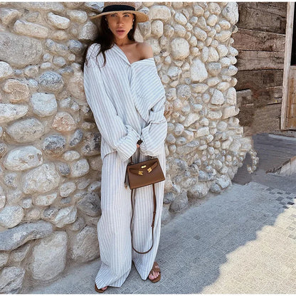 Vrouwelijke Gestreepte Pyjama Set Comfortabel - StudioMarella