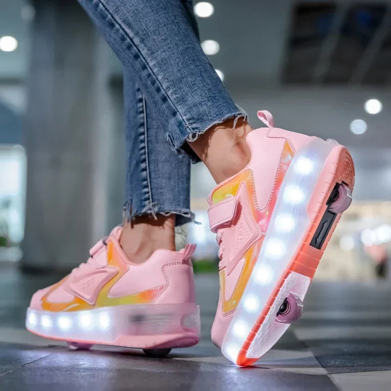 LED Wieltjeschoenen Kinderen Synthetisch Roze met Verlichting Rolschoenen Sneakers met Wielen voor Buitenspelen