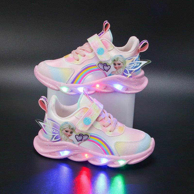 LED kinderschoenen glitter regenboog roze klittenband spelen wandelen lichtgevende sneakers meisjes