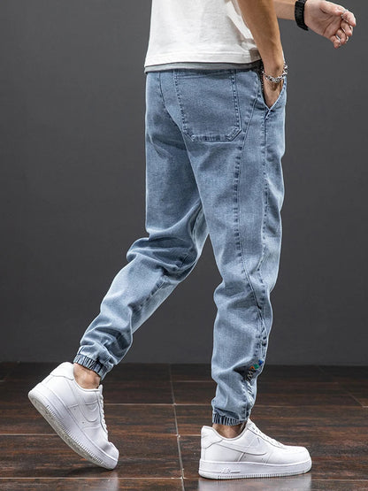 Heren Jogger Broek Blauwe Denim Comfortabele Fit