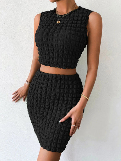 Crop Top en Rok Set met Bubble Textuur