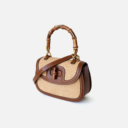 Bamboe Handtas Elegante Cognac Kleur