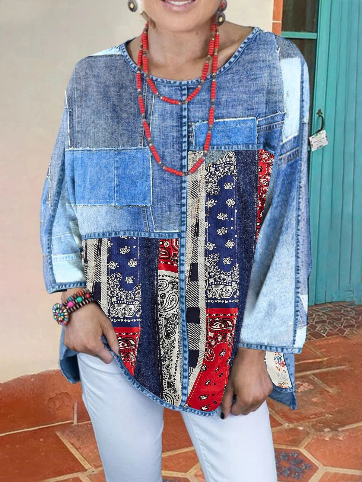 Dames Plus Size Denim Overhemd met Comfortabele Pasvorm - StudioMarella
