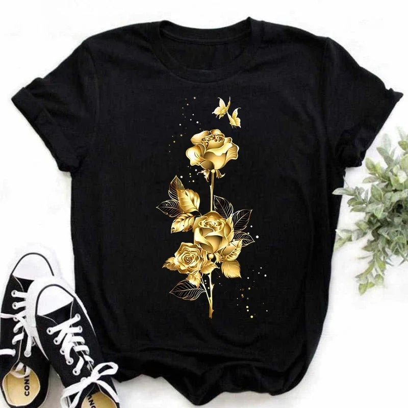 Dames T-Shirt Rozenprint Zomerse Stijl - StudioMarella