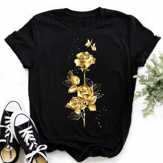 Dames T-Shirt Rozenprint Zomerse Stijl - StudioMarella