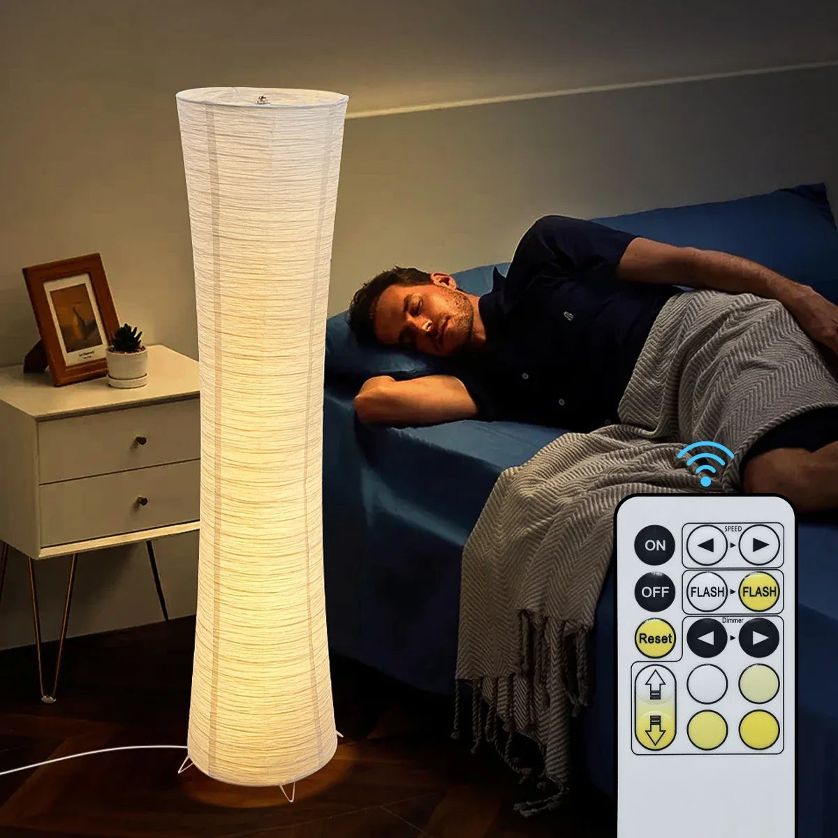 Vloerlamp Papier Japandi Cilinder Staande Lamp Warm Licht Minimalistisch