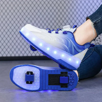 LED rolschaats schoenen USB oplaadbaar roze blauw kindersneakers met wielen lichtgevende skates voor buiten jongens meisjes