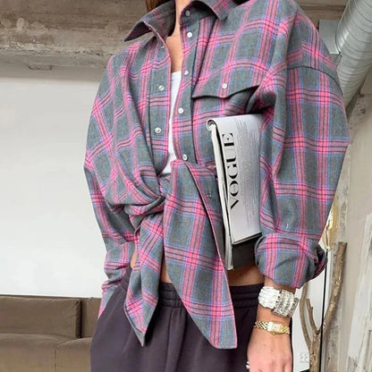Dames Oversized Overhemd Groen Geruit