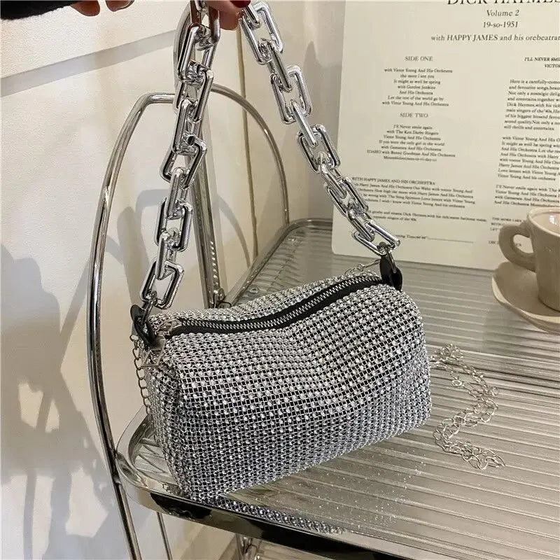 Glamoureuze Glitter Bucket Handtas met Strass Steentjes