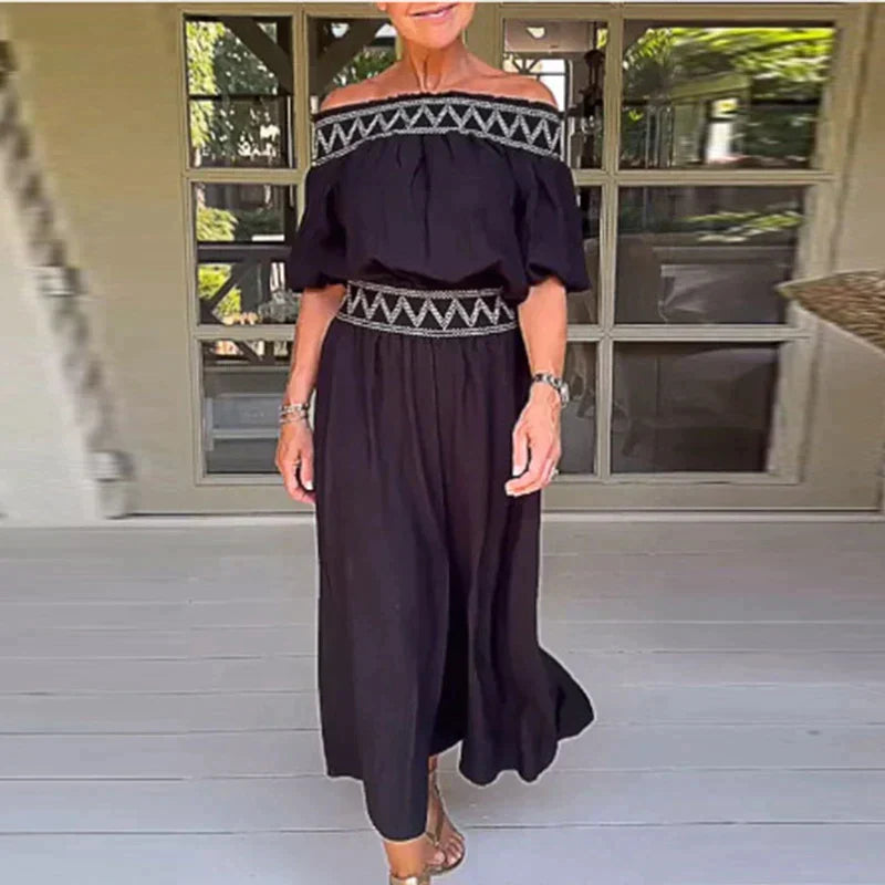 Vrouwelijke Zomerjurk Korte Mouwen Elastische Taille