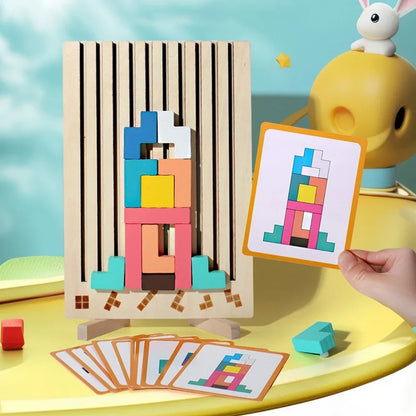 Houten 3D Puzzelspel voor Kinderen – Creatief Tetris Stapelspel met Geometrische Blokken – Ruimtelijk Inzicht & Handcoördinatie