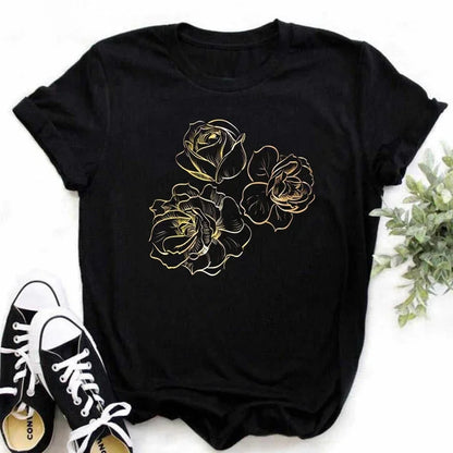 Dames T-Shirt Rozenprint Zomerse Stijl