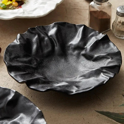 Keramische Schaal met Getijdenrimpel Effect Wit Zwart Coastal Servies 23cm 28cm