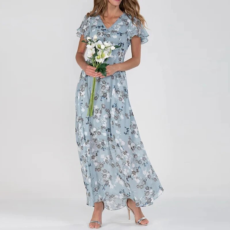 Vrouwelijke Zomerjurk Bloemenprint Lange Jurk voor Vrouw