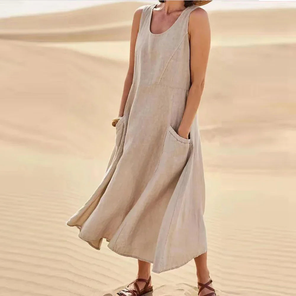 Lino Chic | Abito Lungo Estivo Donna in Lino di Cotone con Tasche-2