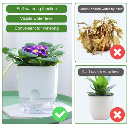 Zelfwaterende Bloempot Magnetisch Wit Kunststof Dubbeldeks Vensterbank Woonkamer Kantoor Plantenpot Hydrocultuur Binnen