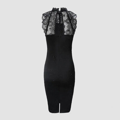 Dames Jurk Glitter Midi - Stijlvol met Kant Afgewerkt