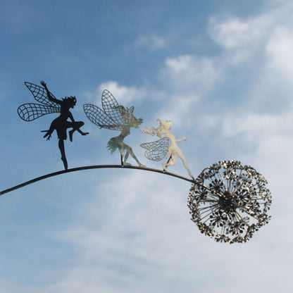 Metalen Feeën Tuinornament met Paardenbloem 60cm Hoogte Decoratief Sculptuur voor Tuin Terras Buitendecoratie