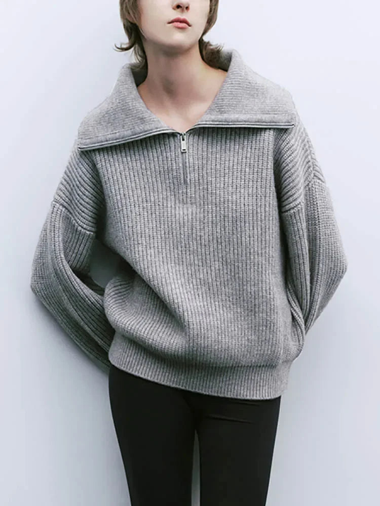 Dames Trui Gebreide Turtleneck Rits Trui Warm en Stijlvol