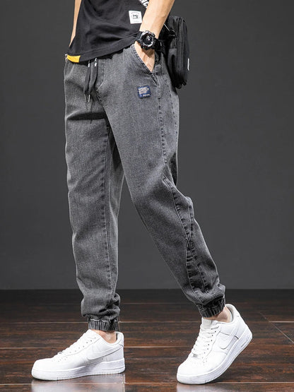 Heren Jogger Broek Blauwe Denim Comfortabele Fit