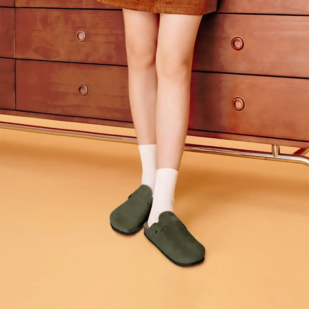 Leren Slippers voor Dames met Kurksok