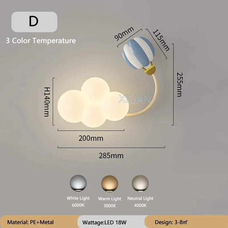 Kinderkamer Wandlamp met Sterren, Regenboog en Vliegtuig – Creatieve LED Verlichting voor Babykamer en Speelkamer