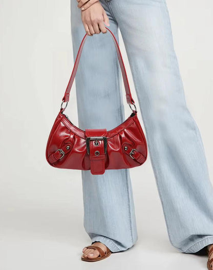 Vintage Kunstlederen Hobo Tas met Gesp en Verstelbare Riem