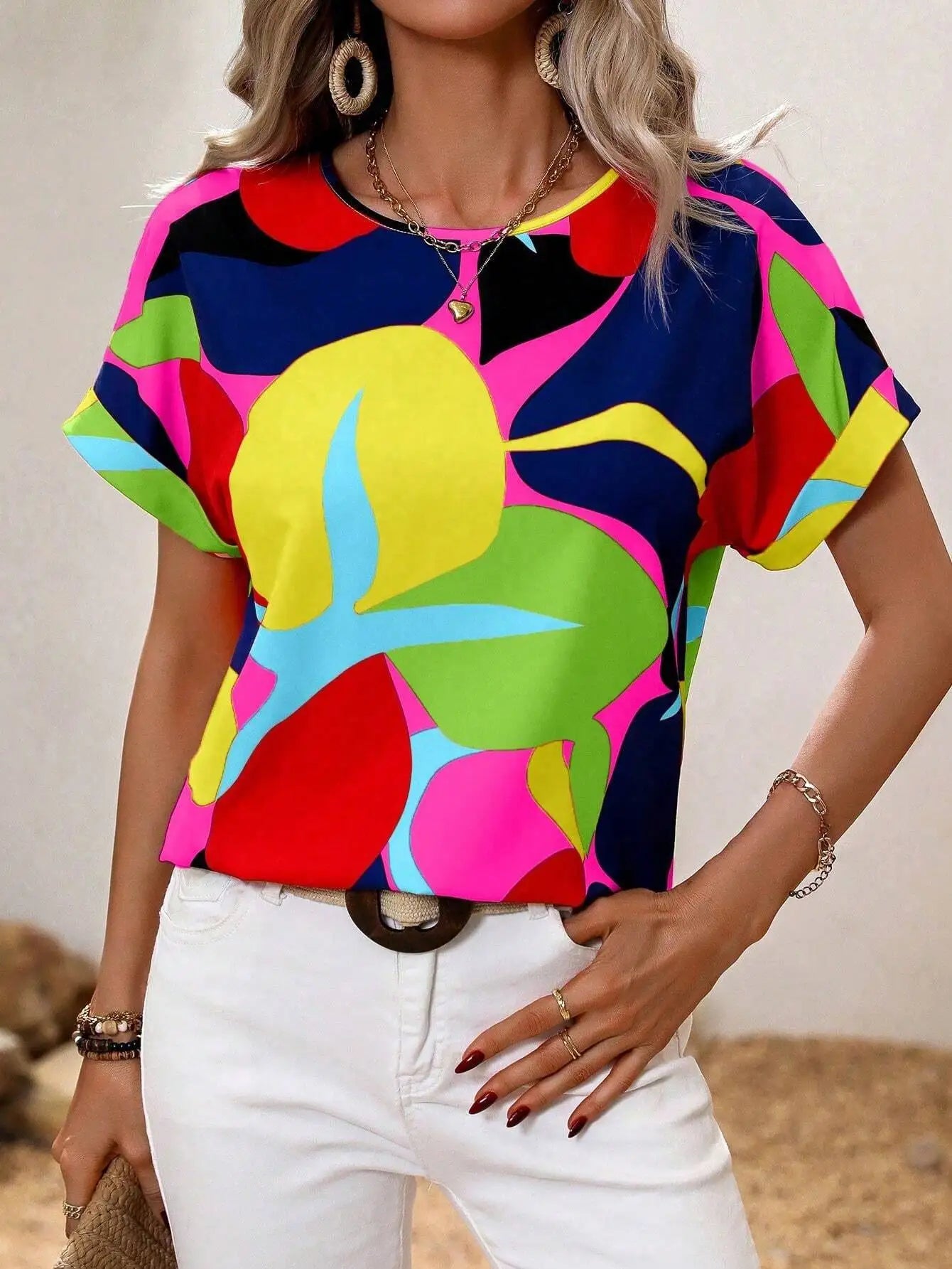 Vrouwelijke Blouse Korte Mouwen met Leuke Prints - StudioMarella