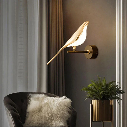 Design Wandlamp LED in Vogelvorm – Gouden Wandlamp met Warm Licht