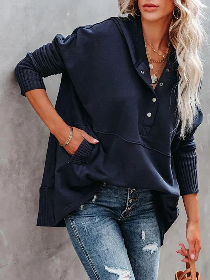 Dames Hoodie Zacht Katoen V-hals Casual Sweatshirt