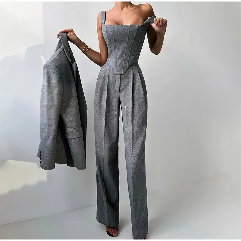 Dames 3-Delige Set - Blazer, Broek en Top met Corset