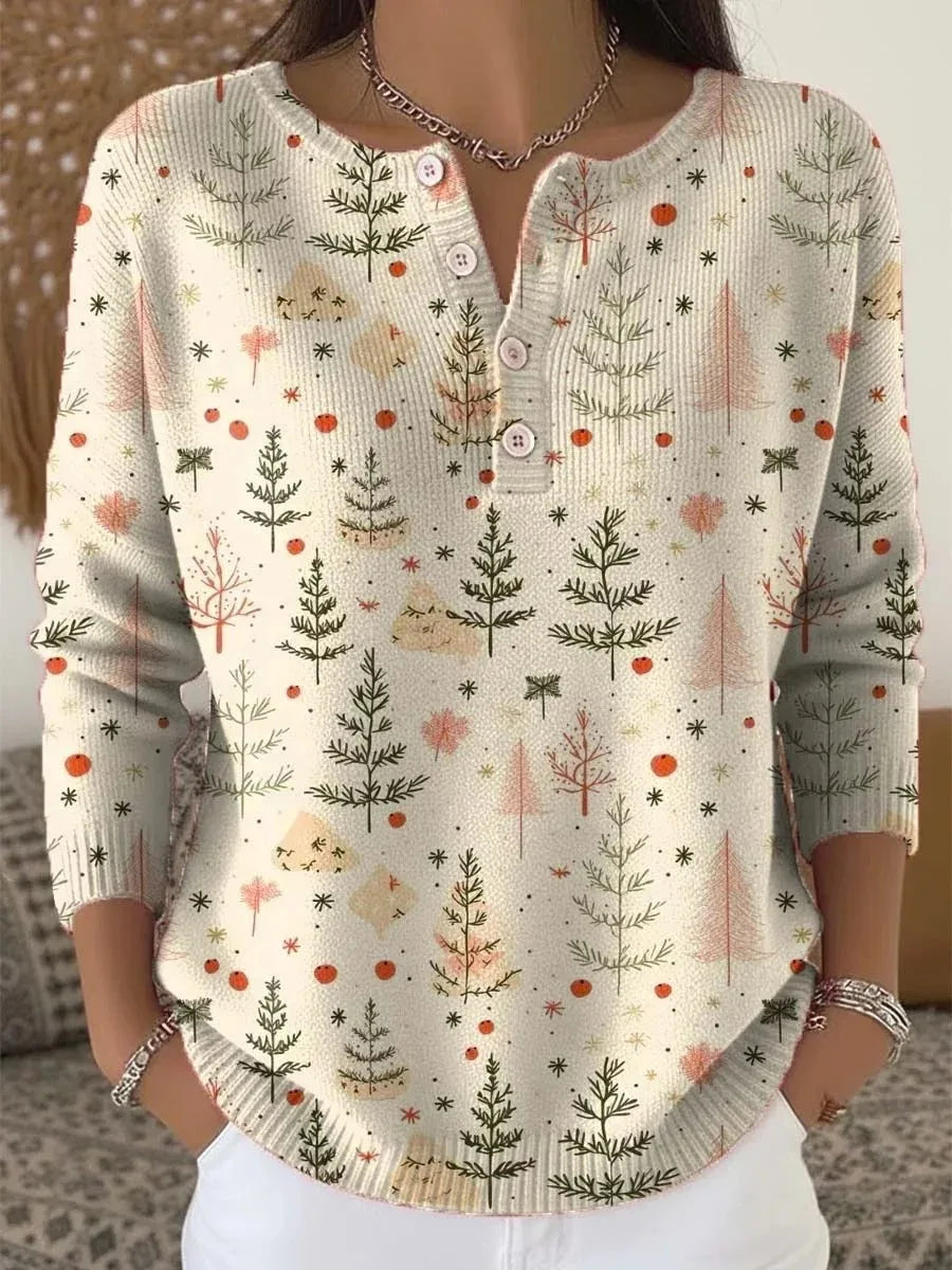 Dames Warme Trui Feestelijke Print Comfortabele Pasvorm