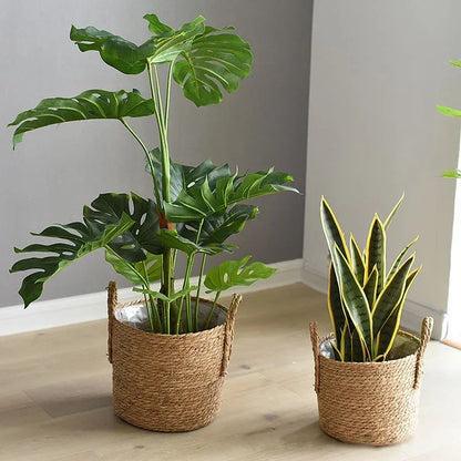 Plantenmand Gevlochten Zeegras Naturel S-L Woonkamer Balkon Handgemaakt Bloempot Mand Rotan Binnen Boho Decoratie