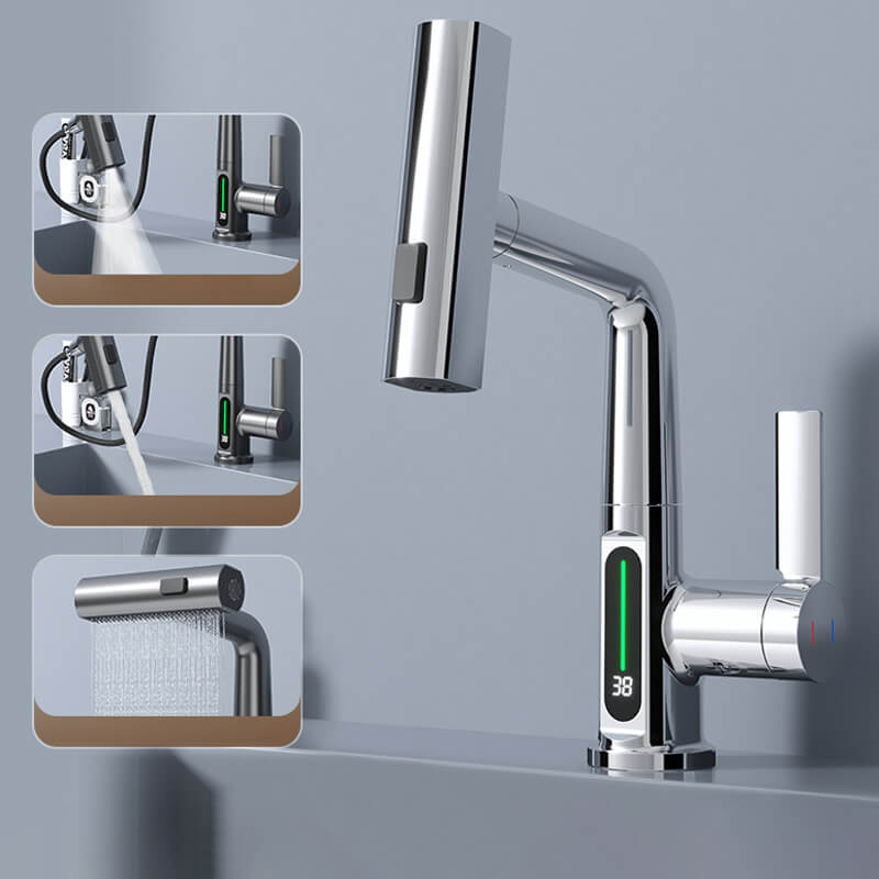 Flexibele Keukenkraan met LED Temperatuurindicator Chroom Zwart Wit 360° Draaibaar Uittrekbaar 60cm voor Keuken en Badkamer