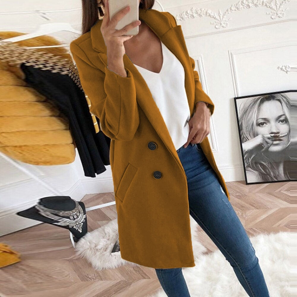 Damesmantel Elegante Coat met Knopen en Zakken