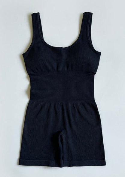 Zwart Ribbed Bodysuit Dames Naadloos Slank Makend