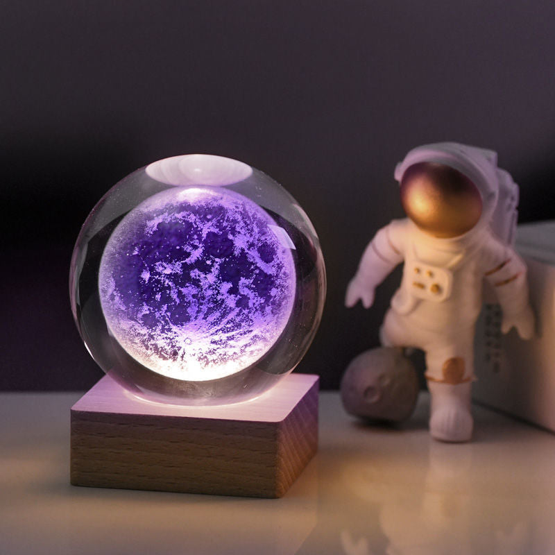 Kristallen Lamp 3D K9 Kristal 6cm LED Houten Basis Nachtlamp Sfeerverlichting Decoratie Cadeau Bureau Woonkamer