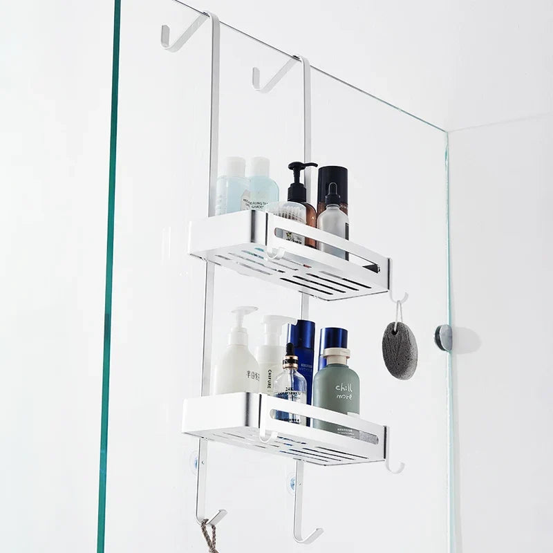 Doucherek Aluminium Zwart Zilver 2 of 3 Laags Hangend Douchedeur Badkamerkast Geen Boren Shampoohouder Opbergrek Badkamer Organizer